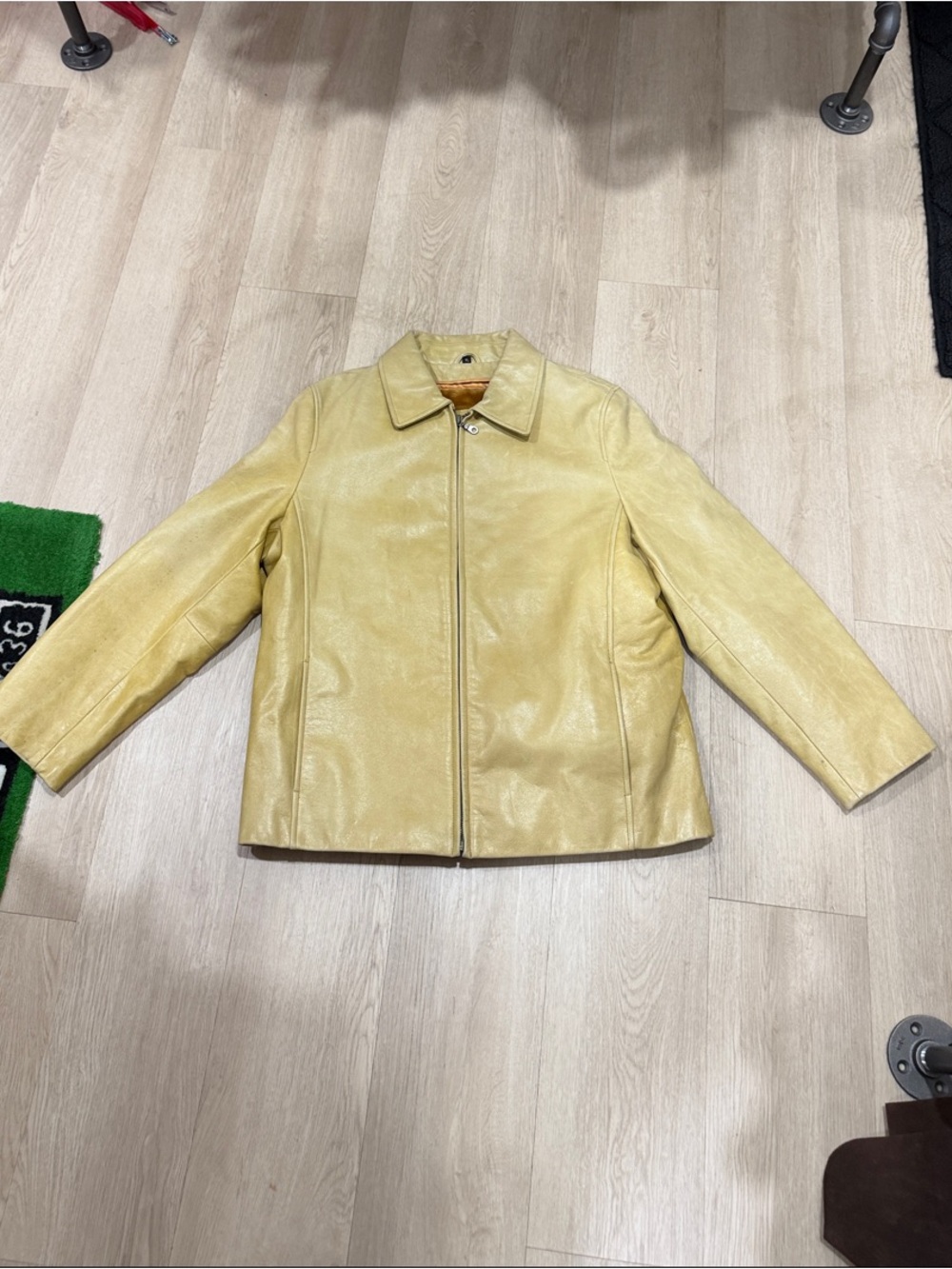 Marcia Faded Yellow Leather Zip-Front Jacket XL